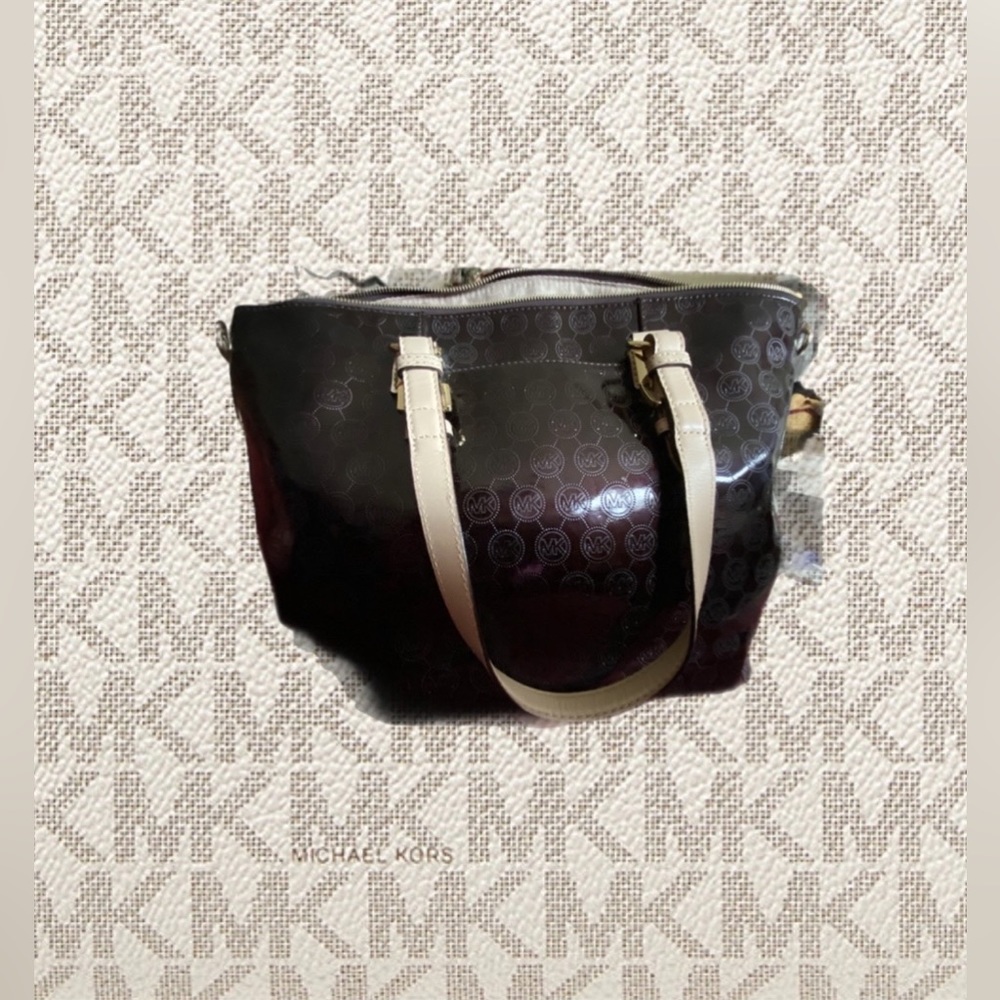 EUC Michael Kors Patent Brown & Ivory Bag Large